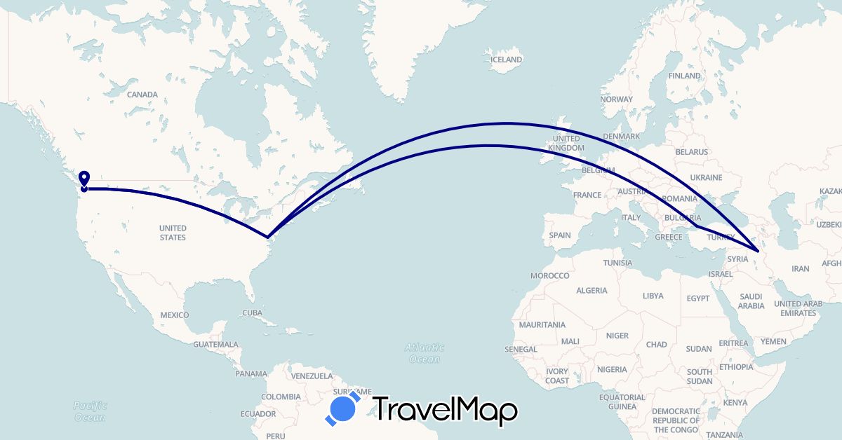 TravelMap itinerary: driving in Iraq, Turkey, United States (Asia, North America)